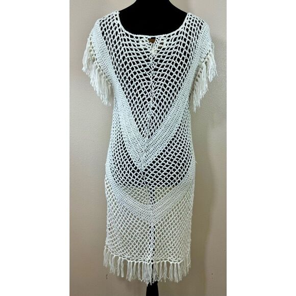 NWOT Vintage Havana Crocheted Fringe V-Neck Swim Cover Up Dress Small - Picture 4 of 11